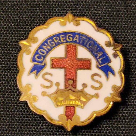 Antique ~ Vintage Congregational S S Cross And Crown Pin ~ Button ~ Pinback - Picture 1 of 4